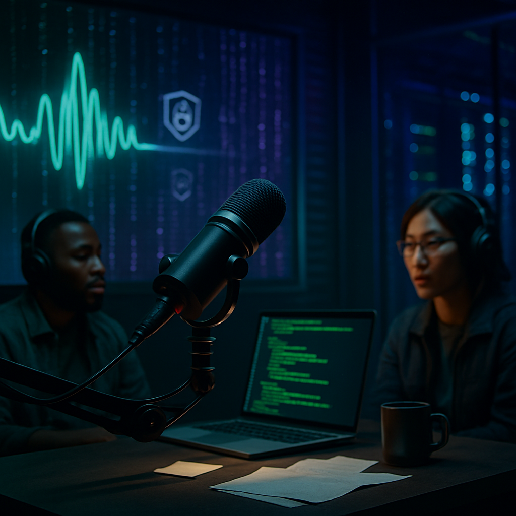 Waveform and microphone hero image for Layer 8 Podcast